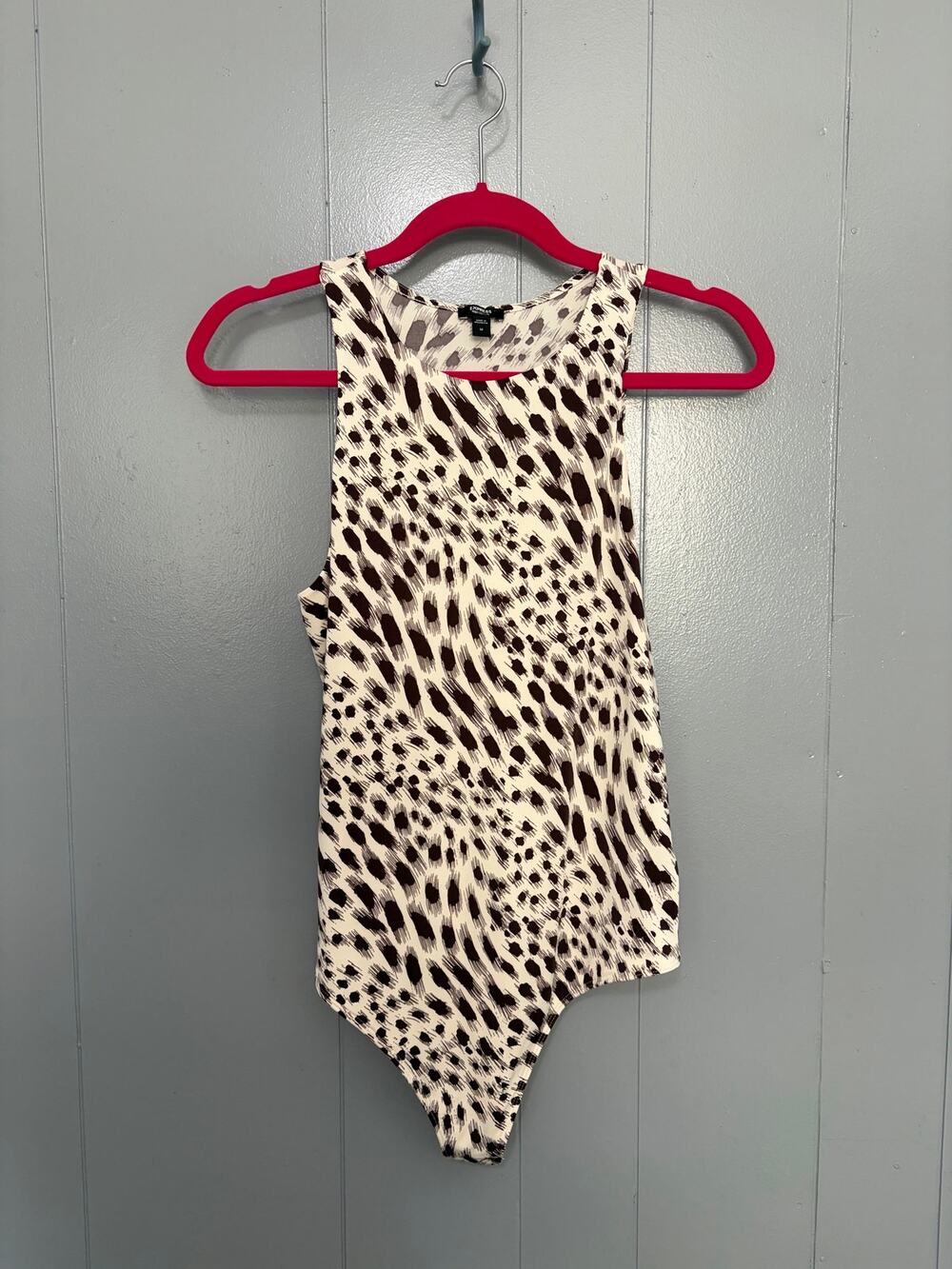 Express Cream Leopard Print Body Contour High Neck Sleeveless Bodysuit M